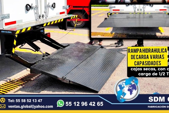 Fabricantes de Rampas hidraulicas para camiones, camionetas, de carga y descarga venta y fabricacion.SDM Global Mexico somos una empresa líder en la fabricacion de Rampas Hidraulicas para camion, camioneta, de carga y descarga cajas y remolques con personal altamente capasitado para su fabricacion, contamos con diferentes capasidades en cada rampa hidraulica.Las rampas hidráulicas son plataformas de acero que te ayudarán a cargar y descargar una gran cantidad de productos en menor tiempo, fabricadas para carrocerias remolques cajas secas plataformas unidade moviles, especiales para chasis camioneta camiones rabones.Somos una Empresa Mexicana líder en el Mercado con años de experiencia, especialistas como fabricantes de Rampas Hidraulicas unidades moviles, carrocerias, cajas secas, remolques, pipas de agua, compactadores de basura, alargado y acorazado de chasis, equipamiento de patrullas, ambulancias de traslado, gruas de plataforma, redilas estaquitas, unidades para trasalado de reos, personal, primer respondiente, antimotin, proximidad, etc.Somos fabribricantes directos, distribuidores en todo Mexico, comunicate y te atenderemos personalmente.